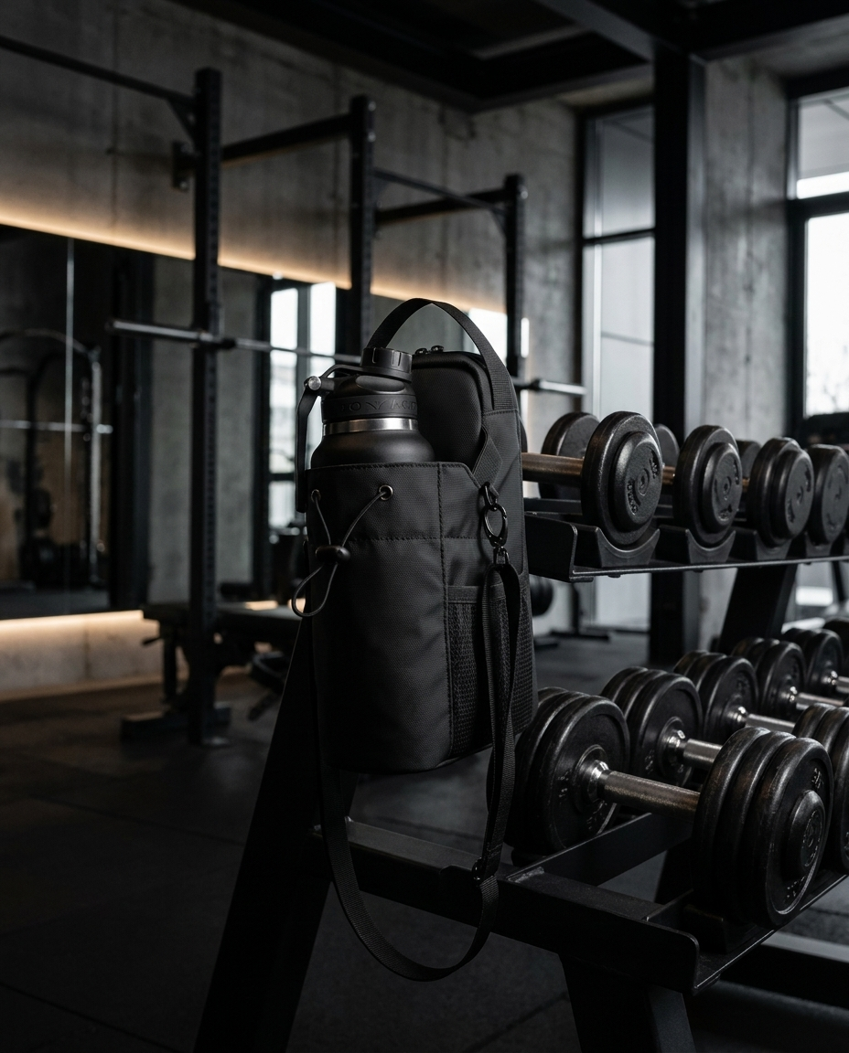 Sac de sport magnétique AULRA fixé sur un rack de musculation
